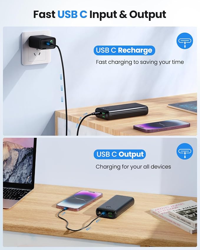 Portable Charger Power Bank 30000mAh USB C 22.5W Fast Charging External Battery Pack PD QC4.0 with Flashlight 3 Outputs & 2 Inputs Battery Bank for iPhone Samsung Galaxy iPad etc (Black) - Image 6