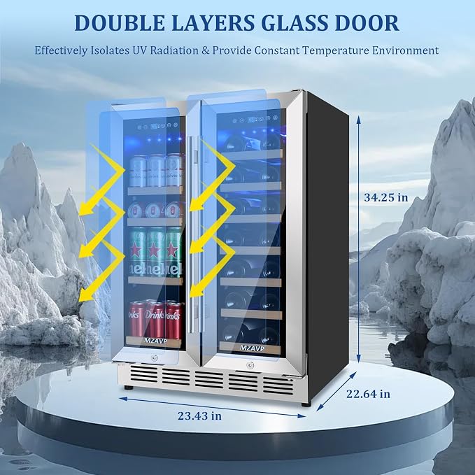 24 Inch Wine and Beverage Refrigerator, Dual Zone Wine Beverage Fridge with Glass Door, Built-In/Freestanding Beverage Cooler 24" with French Door, Holds 20 Bottles and 88 Cans for Home/Kitchen - Image 7