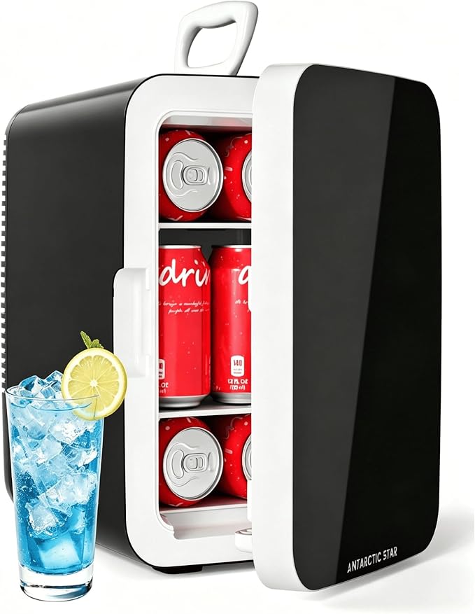 Antarctic Star 10L Compact Mini Fridge, 2.6 Gal Portable Small Refrigerator | Small Desktop Fridge with AC/DC Adapters, Cosmetics Cooler for Beverage, Food, Skincare, Bedroom, Office, Dorm, Black by AntarcticStar