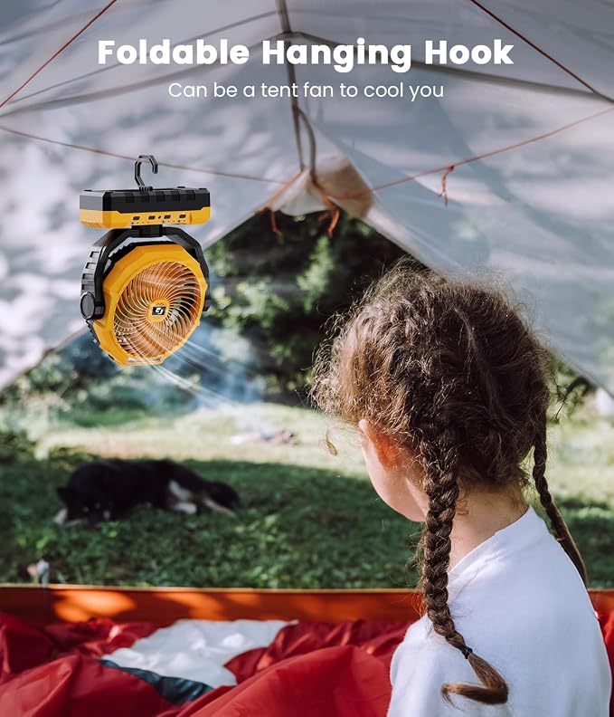 Korbot 36000mAh Portable Camping Fan - 120HRS Rechargeable Fan with Detachable Battery with LED & Remote - 4 Speeds Battery Powered for Tent,Travel, Office, Jobsite - Image 8