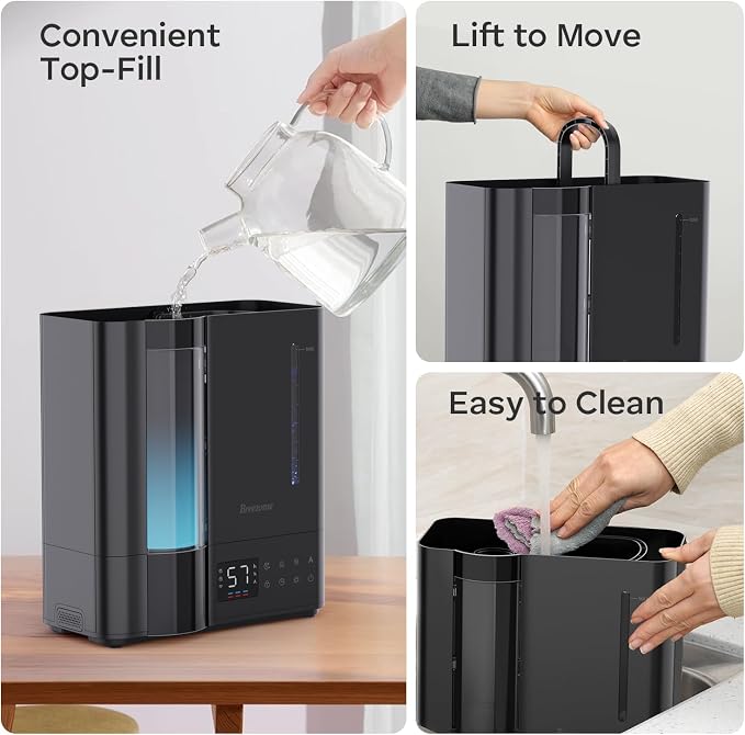 BREEZOME 8L Humidifiers for Bedroom, Warm & Cool Mist for Large Room Home, Top Fill Ultrasonic Humidifier, Humidity Sensor, Essential Oil, 60H Runtime, Quiet for Baby, Plants, Fast Relief - Image 8