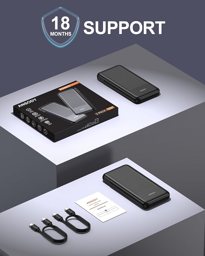 2-Pack Portable Charger, 10000mAh 22.5W Compact USB C Power Bank Fast Charging with 2 Outputs & 2 Inputs, LED Display Battery Pack Compatible with iPhone Samsung iPad Tablets, Black & Black - Image 9