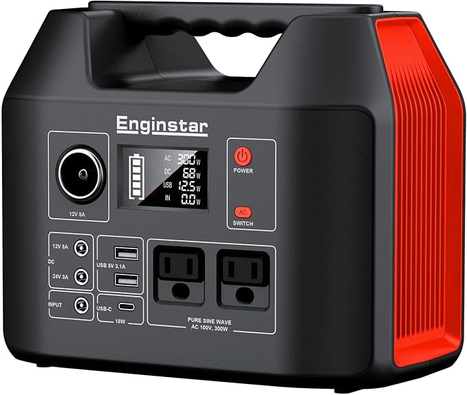 EnginStar Portable Power Station 300W 296Wh Battery Bank with 110V Pure Sine Wave AC Outlet for Outdoors Camping Hunting and Emergency, 80000mAh Backup Battery Power Supply for CPAP by ENGINSTAR