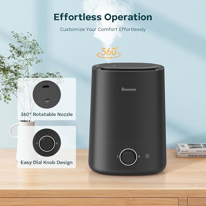 BREEZOME 5L Humidifiers for Bedroom, Ultrasonic Cool Mist Top Fill Humidifier & Essential Oil Diffuser, 360°Nozzle, Auto Shut-off, 50H Runtime, Quiet Humidifiers for Large Room, Baby Nursery, Plants - Image 3