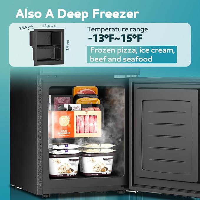 EUHOMY Double Door Mini Fridge With Freezer, Freestanding Wine Cooler Refrigerator With Reversible Door, Compact Refrigerator Temperature Control, Wine Fridge Perfect For Kitchen Home Office. - Image 4