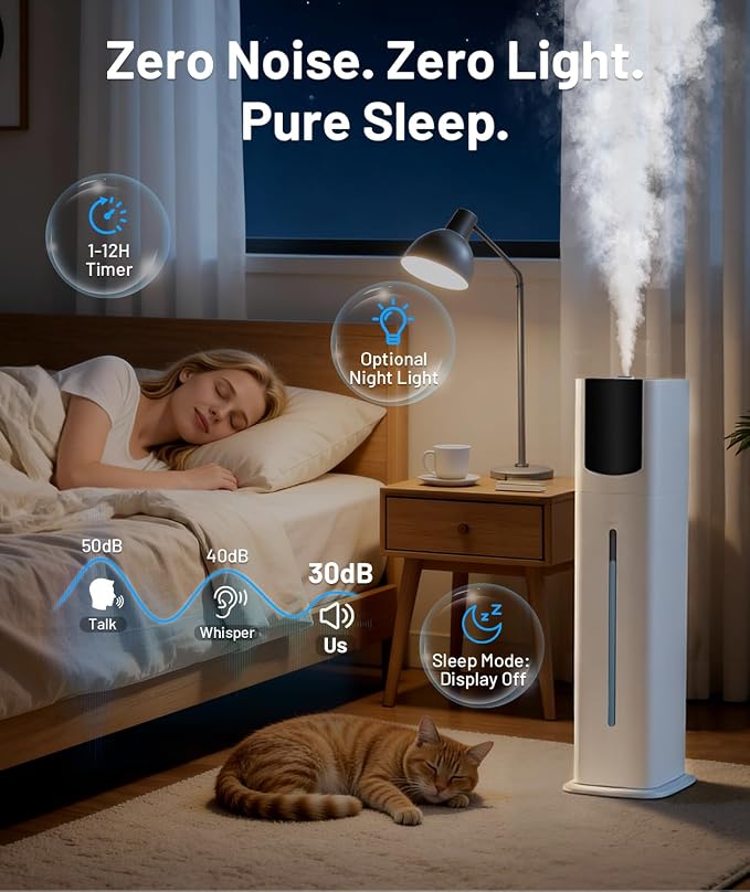 AreShark 2.4 Gal/9L Humidifier for Bedroom, Large Room 500ft², Cool Mist Air Humidifiers with 75H Runtime, Humidity Setting, Easy to Clean, Top Fill, 30dB Quiet, for Plants, Adults, Nursery, Kids - Image 4