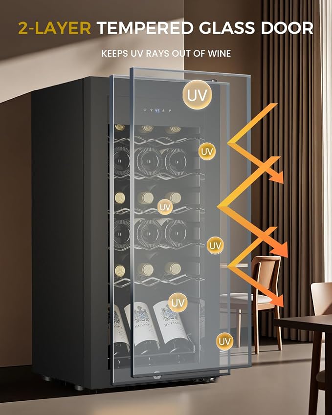 Feelfunn 18 Bottle Wine Cooler Refrigerator - Small Wine Fridge with Glass Door & Digital Temperature Control, Freestanding Wine Refrigerator for Red, White, Champagne or Sparkling Wine, Black - Image 5