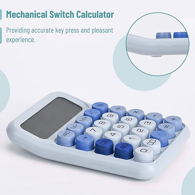 Mr. Pen- Mechanical Switch Calculator, 12 Digit Large LCD Display, Sky Blue - Image 3