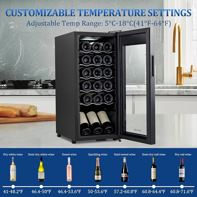 18 Bottle Compressor Wine Cooler Refrigerator with Lock, Freestanding Wine Fridge, 41°F-64°F Digital Temperature Control, Large Wine Cellar for Red, White, Champagne, and Sparkling Wine – Black - Image 3