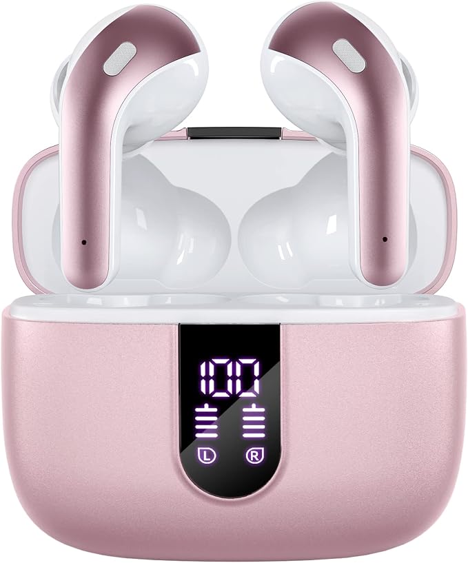 TAGRY Bluetooth Headphones True Wireless Earbuds 60H Playback LED Power Display Earphones with Wireless Charging Case IPX5 Waterproof in-Ear Ear buds with Mic for TV Smart Phone Laptop Computer Sports by TAGRY