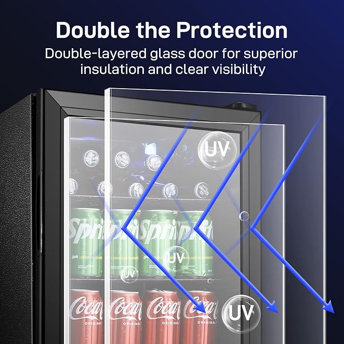 Anypro 2.6 Cu.Ft Beverage Refrigerator and Cooler, Fridge with Tempered Glass Door, 126 Cans Wine Drink Beer Fridge for Office Bedroom Bar, 7 Level Temperatures, Adjustable Shelves - Image 4