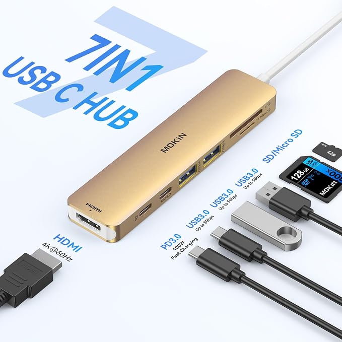 USB C Hub HDMI Adapter for MacBook Pro/Air, MOKiN 7 in 1 USB C Dongle - Image 2