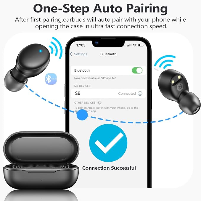 MOZOTER Mini Wireless Earbuds Bluetooth 5.3 in Ear Headphones Headsets | Light Weight,60Hrs Playtime Ear Buds with Charging Case,Smart Touch Control,Premium Sound with Deep Bass for Sport-Black - Image 2