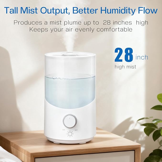 Cool Mist Humidifier for Bedroom, 3L Top Fill Ultrasonic Air Humidifier with Adjustable Knob Control, Quiet Operation, Auto Shut-Off, BPA-Free for Home, Baby, Office, Plants M4 - Image 5