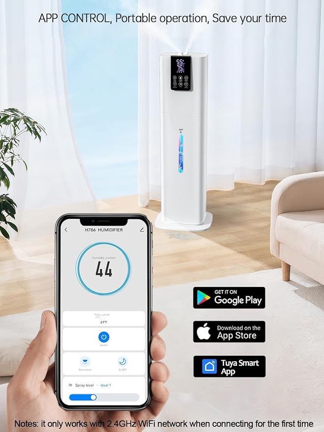 8L Smart Humidifiers for Bedroom Large Room, 2.1Gal Cool Mist Top Fill Diffuser Ambient Light, App & Remote Control, 3 Mist Modes, Quiet Humidifier for Home Office Plant (White) - Image 2