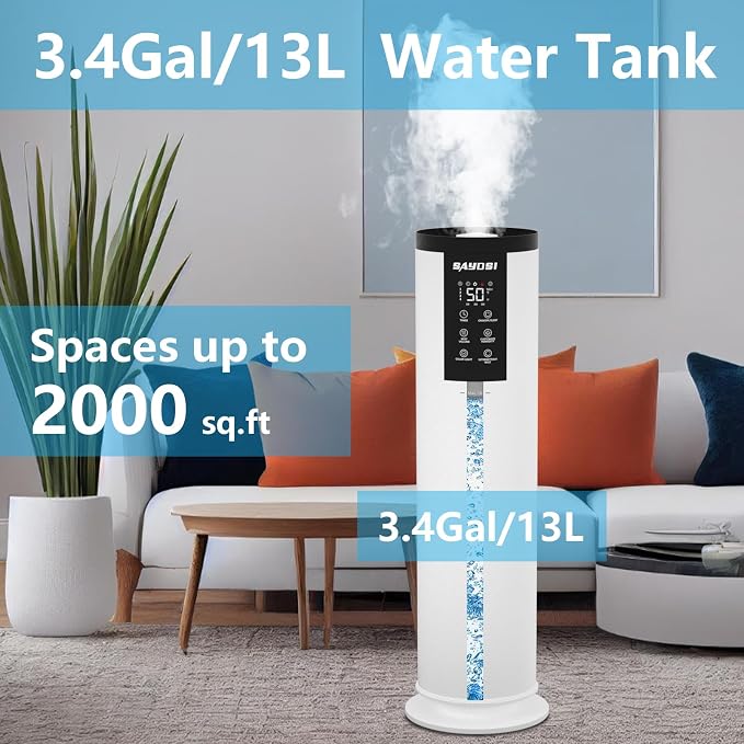 Humidifier, 3.4Gal(13L) Smart Humidifier for Bedroom Home,2000 sq.ft Cool Mist Humidifiers for Home Plants and Office Basement Whole House Large Room with Remote Control Timer and Water Tank - Image 2