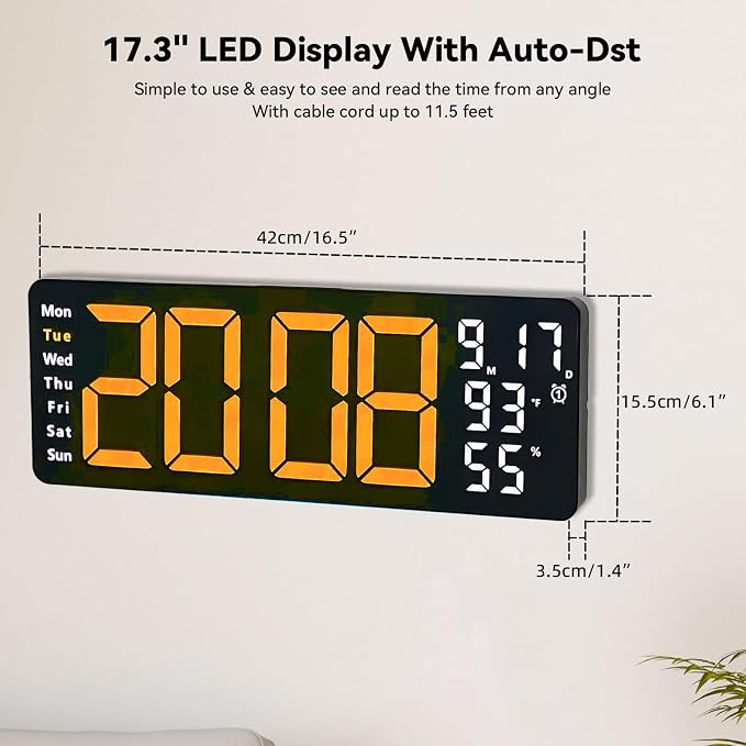 Digital Wall Clock Large Display, 17.3" Digital Clock - Image 8