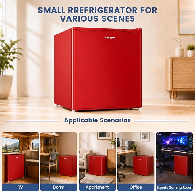 1.7 Cu.Ft Mini Fridge with Freezer for Dorm Office, Red | Compact Refrigerator Office, Energy Saving Small Fridge Reversible Single Door, Low Noise for Bedroom Small Apartment - Image 7