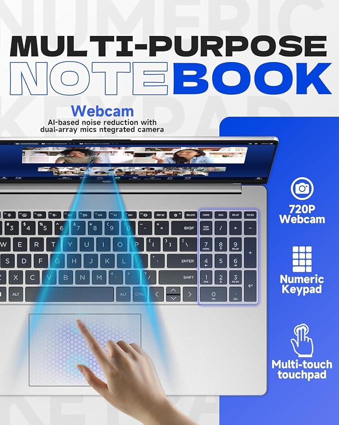 HP New 15.6 inch Laptop Computer, 2025/2026 Edition, Intel High-Performance 4 cores N100 CPU, 16GB RAM, 512GB SSD, Long Battery Life, Ultra-Quiet Design, Windows 11 Pro with Microsoft Office - Image 2