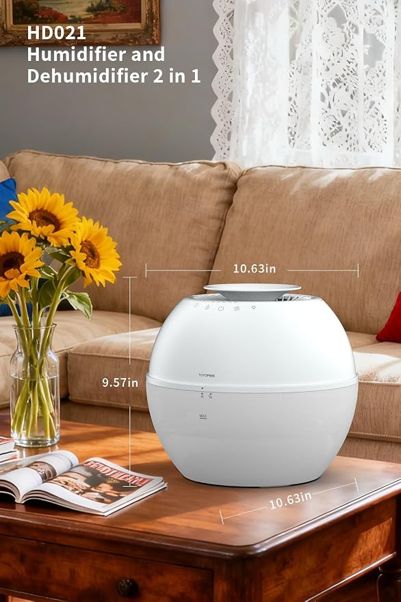 HD021 Dual 2 in 1 Dehumidifier & Humidifier Combo Small Dehumidifiers with Drain Hose 101oz Water Tank Compact Portable Air Purifier Smart Dehumidifier Auto Steam Humidifiers for Bedroom Home - Image 2