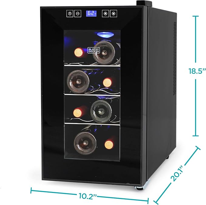 BLACK+DECKER 8-Bottle Thermoelectric Wine Cellar, BD60026, Black | Countertop Mini Fridge with Triple Pane Clear Glass Door, Bar Cabinet with LED Display, Slide-Out Chrome Racks - Image 8