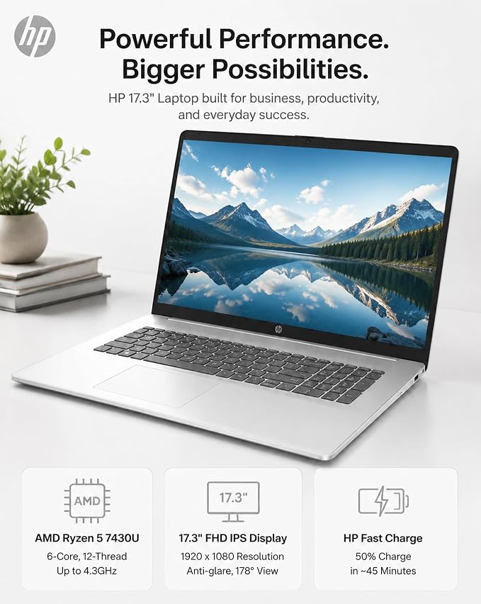 HP 17 Inch FHD Laptop Computer for Business & Students 32GB RAM 1TB SSD | AMD Ryzen 5 7430U Processor, 17.3 inch FHD IPS Display, Windows 11 Pro, Copilot AI Key, Fast Charging, Wi-Fi 6 - Image 8