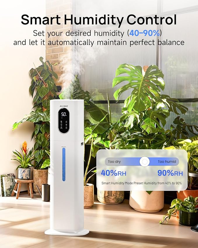 2.1Gal/8L Warm & Cool Mist Humidifiers for Bedroom 500 sq ft, AILINKE Top-Fill Humidifier Large Room with Essential Oil Diffuser, Large Room Humidifiers for Home Baby Nursery Office Plants, White - Image 7