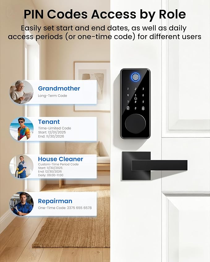 Smart Deadbolt Lock with 2 Handle Set, 5-in-1 Keyless Entry Door Lock with - Image 5