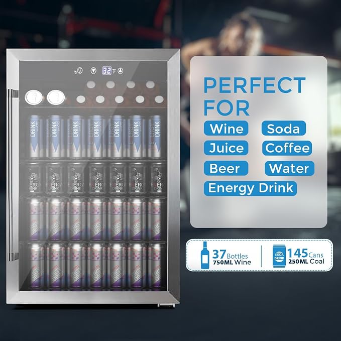 COWSAR 4.5 Cu.Ft Wine Fridge 37 Bottle, ETL Approved Freestanding Wine Cooler 145 Can Beverage Refrigerator with Stainless Steel Reversible Glass Door, Drink Fridge for Home Bar, Kitchen, Game Room - Image 3