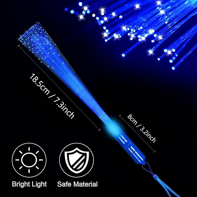 12 Pack Blue Glow Fiber Optic Wands Bulk Light Up Wand Glow Sticks - Image 2