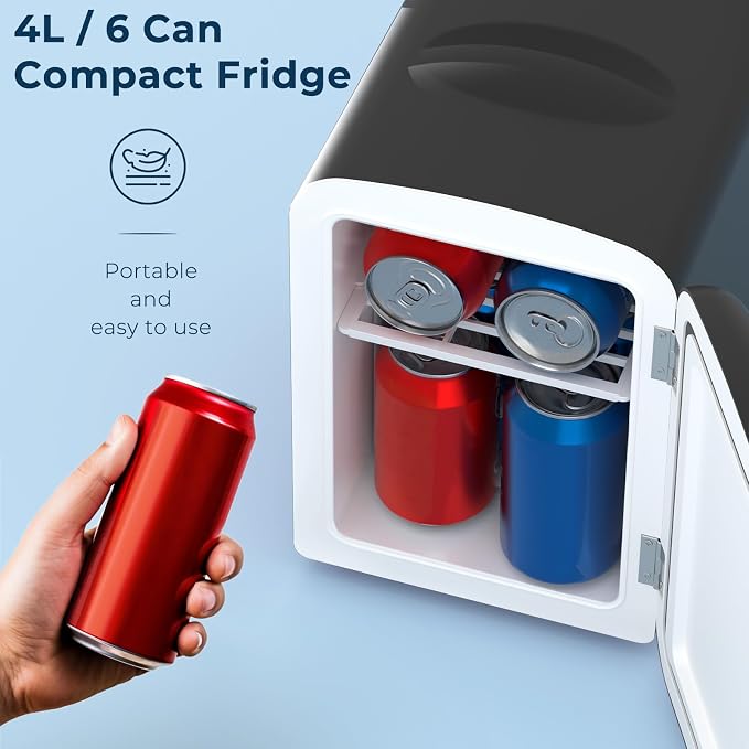 Antarctic Star 4L/6 Cans Compact Refrigerator,Portable Mini Fridge Skin Care,Cooler and Warmer for Bedroom,Car,Office & Dorm, Small Cooler for Cosmetics/Beverage/Food,BLACK - Image 4