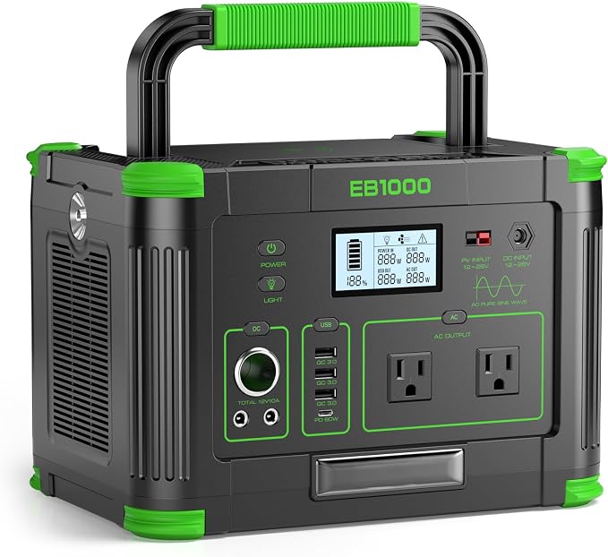 Portable Power Station 1000W (Peak 2000W), 999Wh Solar Generator, 110V Pure Sine Wave AC Outlet with PD 60W USB-C Fast Charging, Outdoor Camping RV Van Home Backup Off-Grid Living by GRECELLPOWERSTATION
