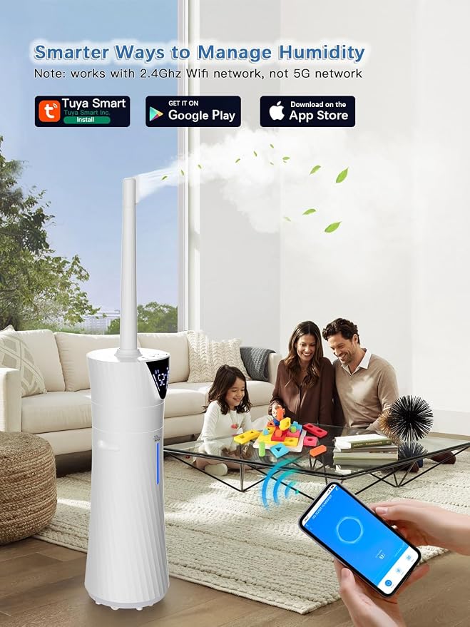 17L/4.5Gal Humidifier Large Room, Smart Quiet Ultrasonic Cool Mist Humidifiers for Bedroom, Covers 2000ft², 56H Runtime, 24H Timer, 3 Mist Modes Humidifiers for Home, Office, Plants, White - Image 2
