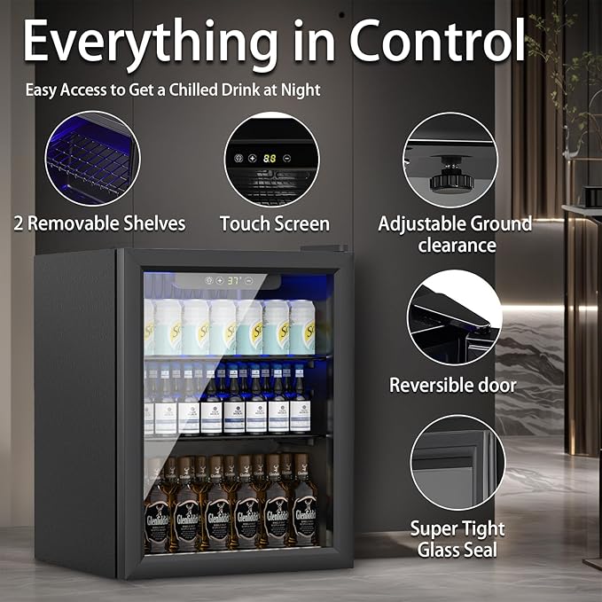 DOGHLY 1.7 Cu.ft Mini Fridge Glass Door, 72 Cans Beverage Refrigerator | Drink Fridge for Soda Beer Wine, Digital Temperature Control, Removable Shelf, Quiet Beverage Cooler for Office, Dorm, Bar - Image 4