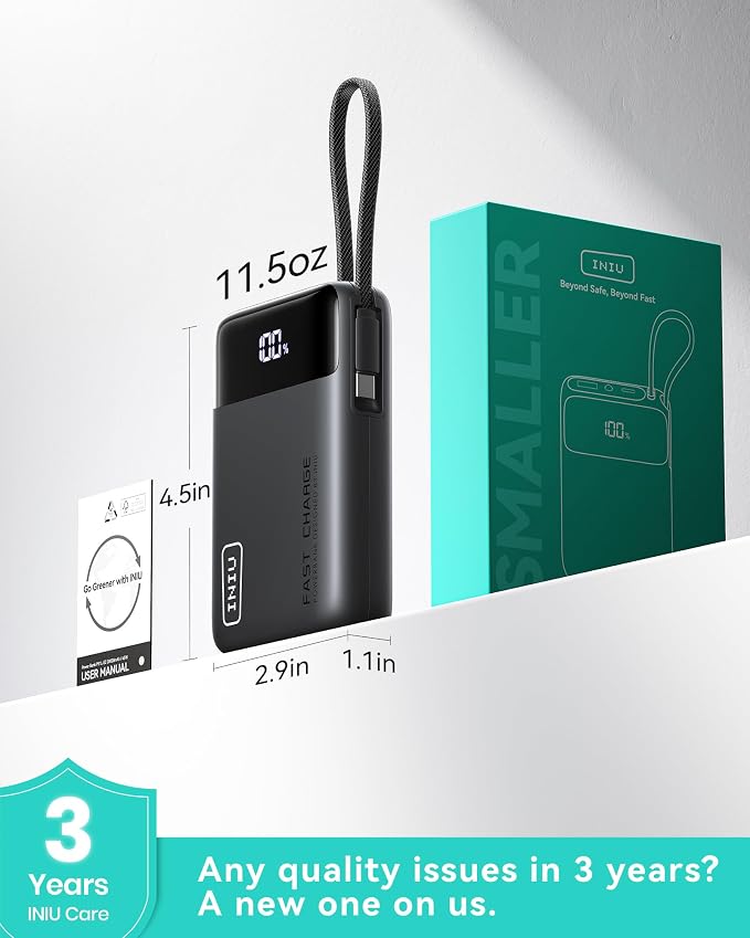 INIU 20000mAh Power Bank, Small Portable Charger, 45W PD Fast Charging Battery Pack with Build in USB-C Cable, Travel Phone Charger for iPhone 17 16 15 14 Air Samsung S25 S24 Google iPad Xiaomi, Black - Image 7