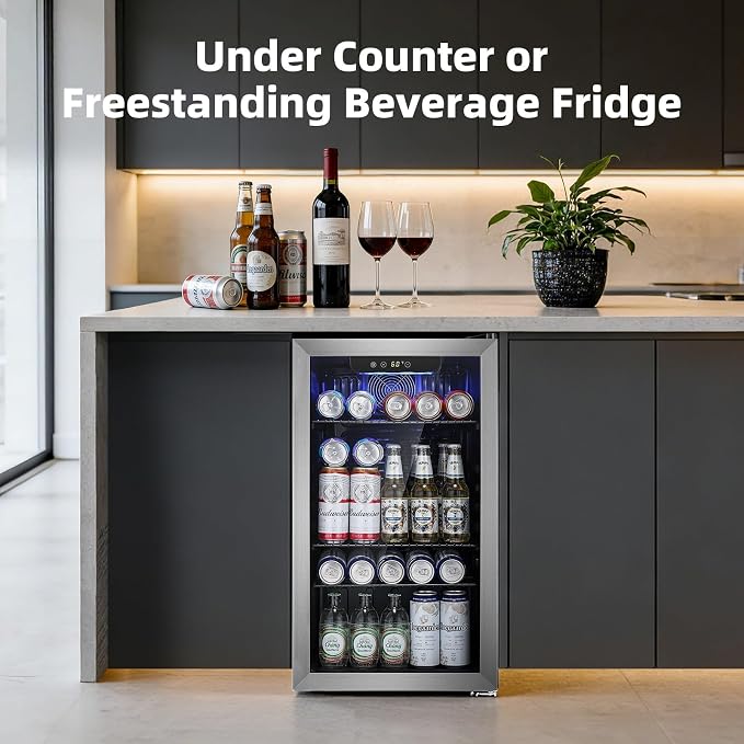 Antarctic Star Mini Fridge -130 Can Beverage Refrigerator for Soda Beer or Wine, Stainless steel door frame, for Office or Bar with Adjustable Removable Shelves, Silver, 3.1 Cu.Ft - Image 7