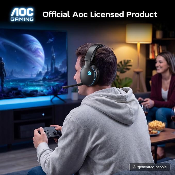AOC 2.4GHz Wireless Gaming Headset for PS5, PS4, Switch, 45Hr, Space Gray | Bluetooth 6.0 Gaming Headphones with Noise Canceling Mic, 7.1 Virtual Surround, Great for Fortnite & Call of Duty/FPS Gamers - Image 7