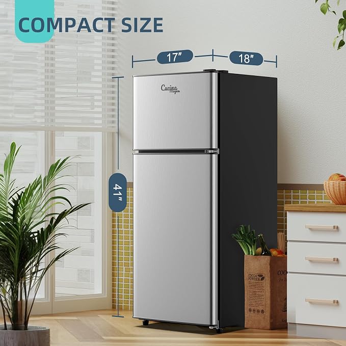 3.8 Cu Ft Mini Fridge for Bedroom Small Fridge, Small Refrigerator | 2 Door Mini Fridge with Freezer 7 Level Thermostat, LED Light, for Bedroom, Office, Dorm - Image 3
