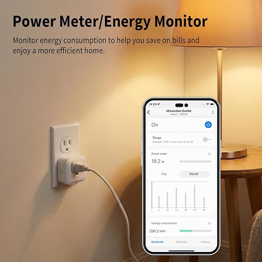 Minoston Zwave Plug Energy Monitor, 800 Series Zwave Outlet, Built-in Repeater - Image 2