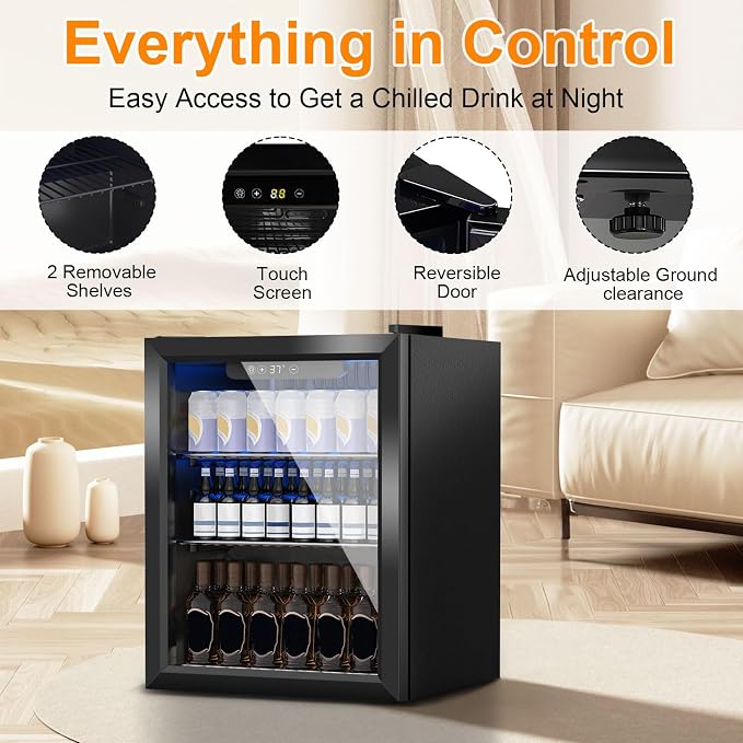 DOGHLY 72 Cans/1.7 Cu.Ft Beverage Refrigerator Glass Door Mini Fridge | Fast Cooling Mini Cooler with Adjustable Shelves for Soda, Beer, Wine, Low Noise Beverage Fridge for Home, Office,and Dorm - Image 2