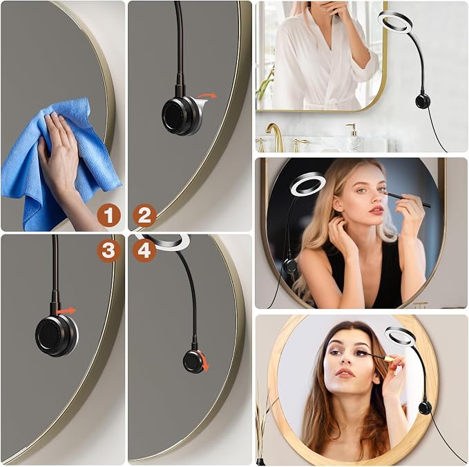 Suction Cup LED Vantiy Lights for Mirror, Flexible Gooseneck Stick on Selfie - Image 5
