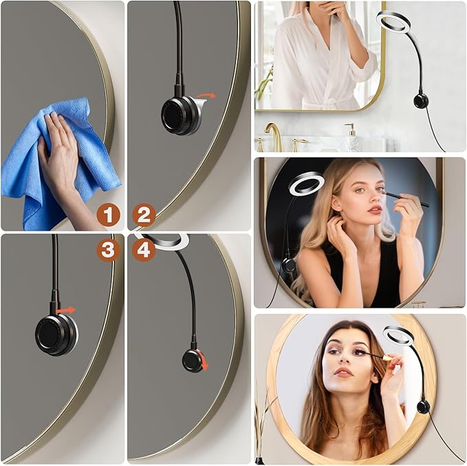Suction Cup LED Vantiy Lights for Mirror, Flexible Gooseneck Stick on Selfie - Image 5