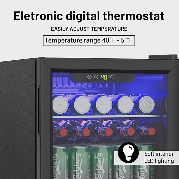 Compact Beverage Refrigerator, 2.6Cu.Ft/95 Can Mini Fridge with Glass Door and Digital Display, Small Drink Fridge with Adjustable Shelves for Soda, Beer, or Wine, Compact Fridge for Home - Image 4