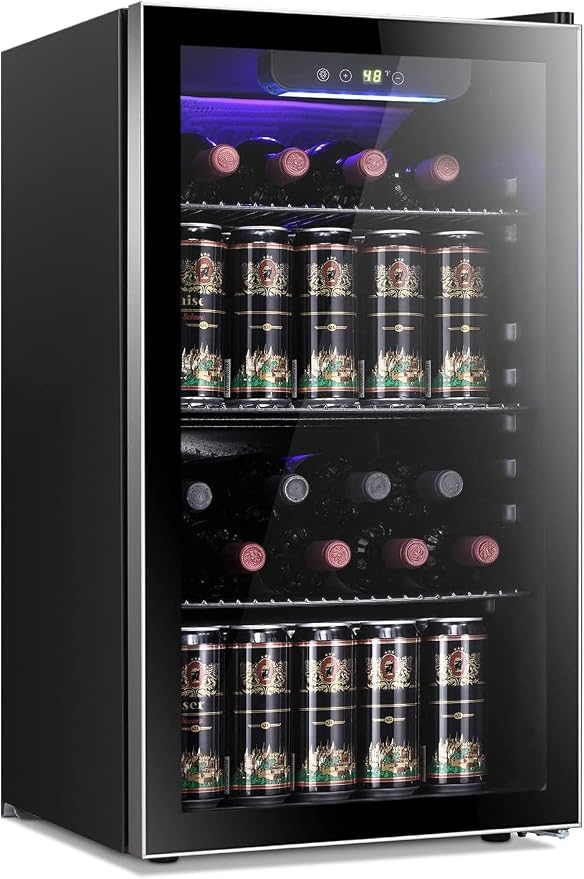 Antarctic Star Wine Cooler Cabinet Beverage Refrigerator 3.2cu.ft Black | 26 Bottle 130 Can capacity for wine, beer and soda, Clear Glass Door, Quiet, Digtal temp control, for home, office and bar by AntarcticStar