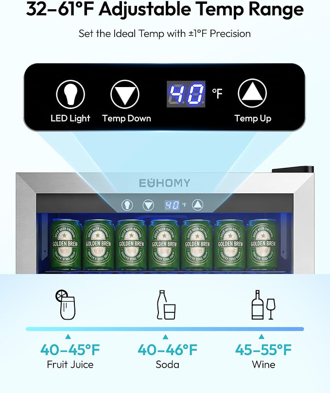 EUHOMY 4.5 Cu.ft Beverage Refrigerator and Cooler, 145 Can Mini fridge with Glass Door for Soda Beer Wine, Small Drink Dispenser with Digital Adjustable Thermostat for Home Office Bar - Image 4