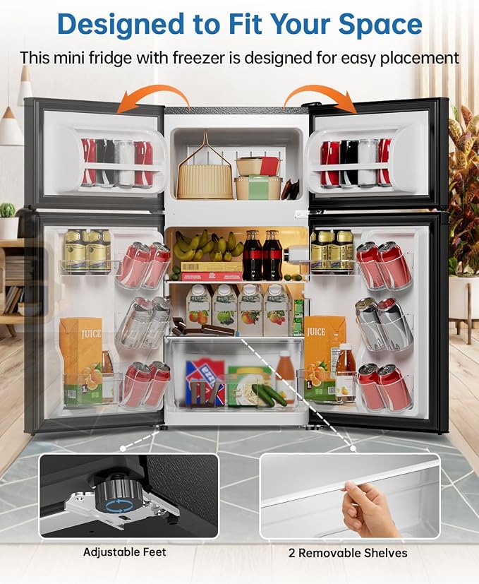 3.2 Cu Ft Mini Fridge with Freezer, Double Door Upright Freezer | Energy Efficient, Glass Shelves, Interior Light, ETL Certified, Compact Small Refrigerator for Bedroom, Office & Dorm, Black - Image 6