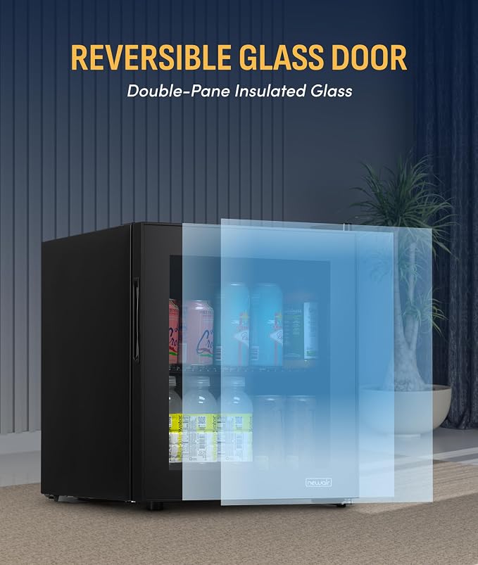 NewAir 60 Can Beverage Refrigerator | Compact Freestanding Mini Fridge for Bedroom, Dorm, Office or Gaming Room | Glass Door, Adjustable Shelf & Quiet Cooling | Black - Image 8