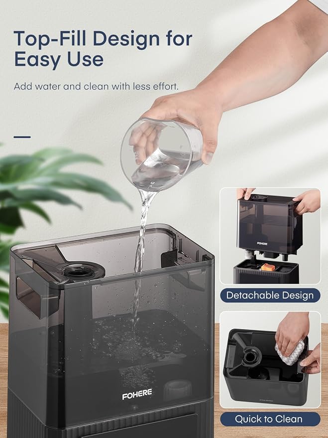 FOHERE Smart Humidifiers for Bedroom, 6L Warm and Cool Mist Quiet Humidifier with 60H Runtime, Humidity Control, Oil Diffuser, Sleep Mode, 12H Timer, Light, Top Fill Ultrasonic for Home Baby Plant - Image 8
