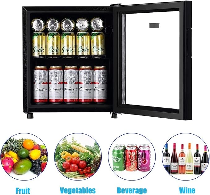 Mini Fridge Glass Door 60 Cans Beverage Cooler Refrigerator Mini Beer Fridge 1.6 cu.ft Organizer for Drinks Soda Wine Small Refrigerator with Blue LED for Home Office Dorm - Image 6