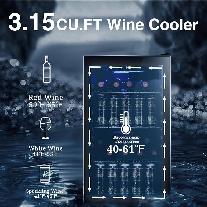Antarctic Star Wine Cooler Mini Fridge Drink Refrigerator 3.1 Cu.Ft | Small beer and soda cellar with 26 bottle capacity, clear glass door, Freestanding, for home and bar - Image 3